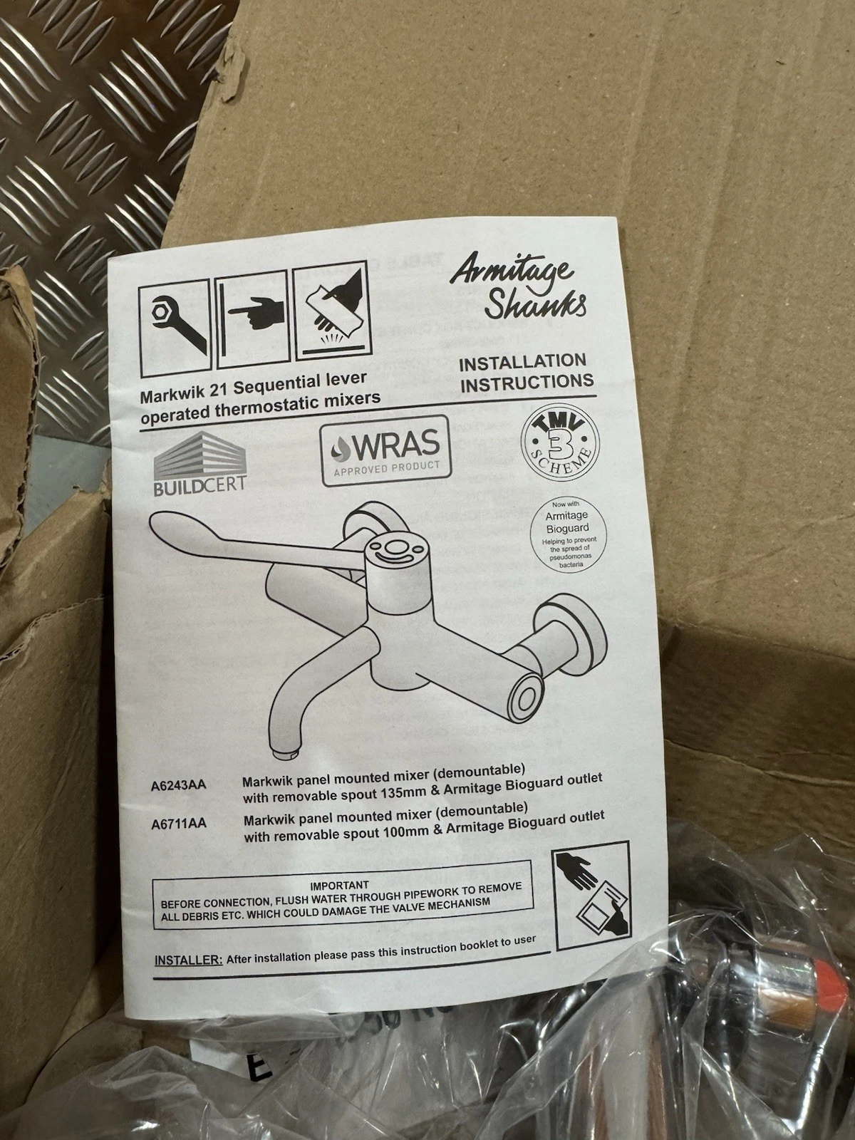 Armitage Shanks Markwik Panel Mount Mixer Tap Single Lever A6243AA Brand New 4