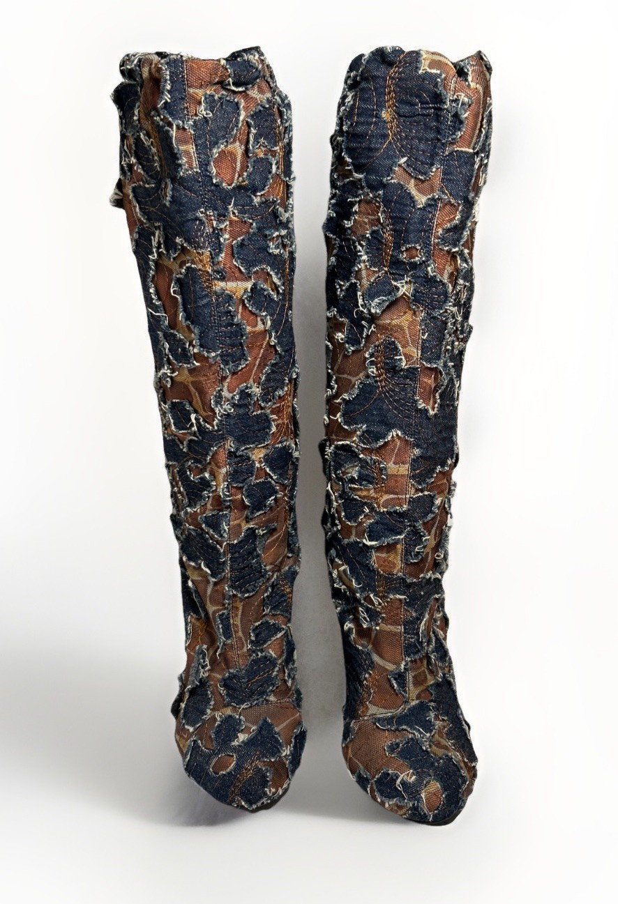 Unique Elizabeth Patchwork Boho High Heel Boots I… - image 2