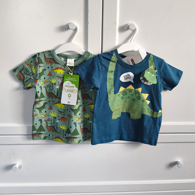 Alana Jungen T-Shirt 2er Set Kurzarm Rundhals Dino 3D Applikation Gr. 80