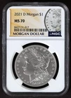 2021-D NGC MS70 MORGAN Silver $1 Dollar Coin Denver Mint MS70 w/Box COA