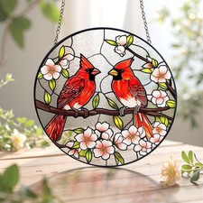 Cardinal Stained Glass Suncatcher: Garden Window Hanging