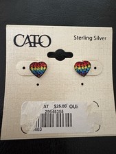 Sterling Silver 925 Rainbow CZ Heart Stud Earrings NEW