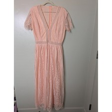 Lace Maxi Dress Pretty Pink Dainty Feminine Women's Size M Floral Boho