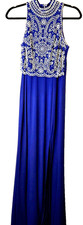 Y2K Maxi Dress 4 Dark Elegant Fairy Blue Beaded Formal Gown Sheer Glam Sparkle