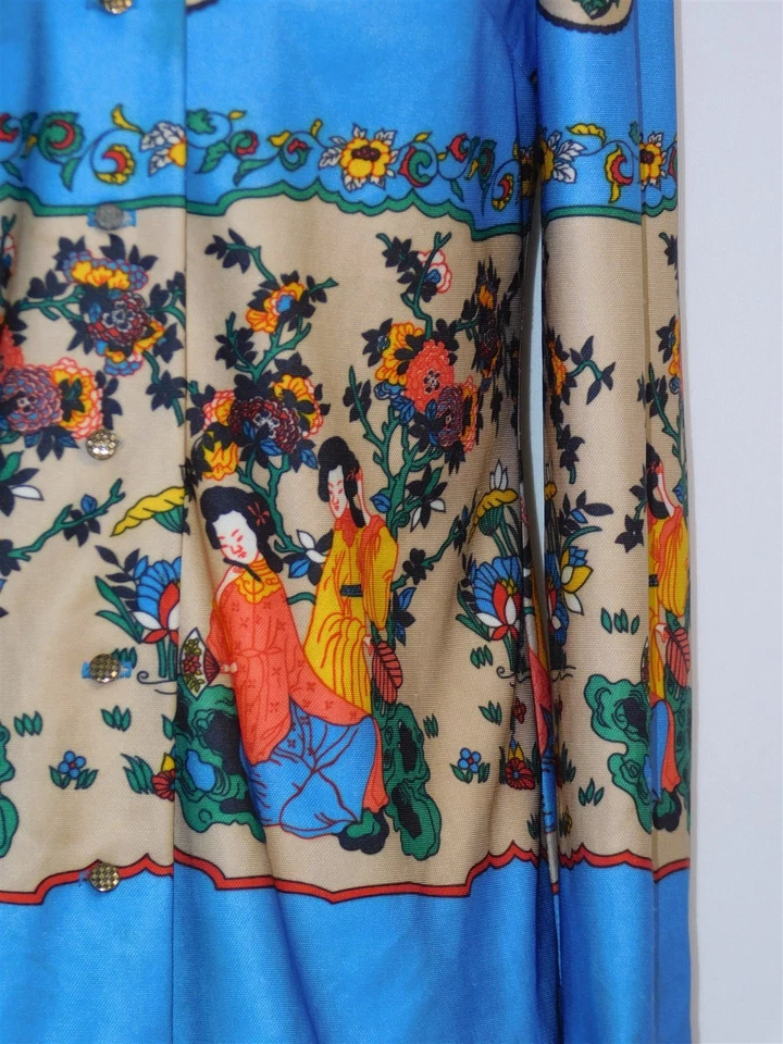 Camisa y pantalones abotonados 2 piezas de colección para mujer LESLIE FAY azul asiático estampado de geisha Foto 4 de 4