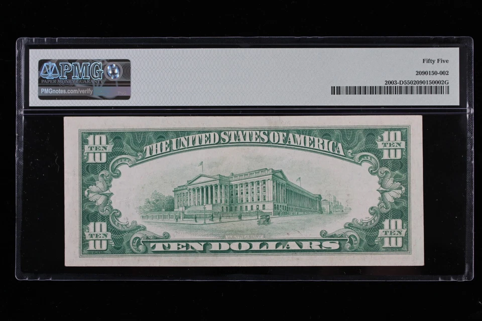 $10 1928C PMG55 AU Federal Reserve Note D30298095A series C TOUGH Cleveland D4 - Image 2 of 4