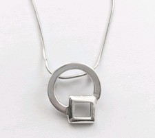 Vintage 925 Sterling Silver Modernist Pendant Chain Necklace In Pouch