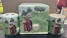 Vintage ceramic golf themed bathroom 3 Piece set