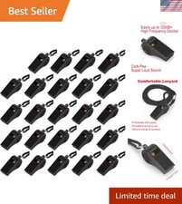 High-Quality Black Whistles with Lanyards - 24 Count for Coaches  Lifeguards