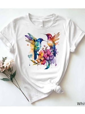 Colorful Hummingbirds and Flowers Theme T-Shirt