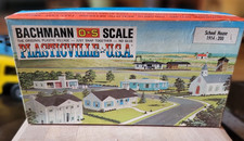 VINTAGE PLASTICVILLE SCHOOL HOUSE O/S Light GRAY ROOF, RED WALLS, WHITE TRIM GB7