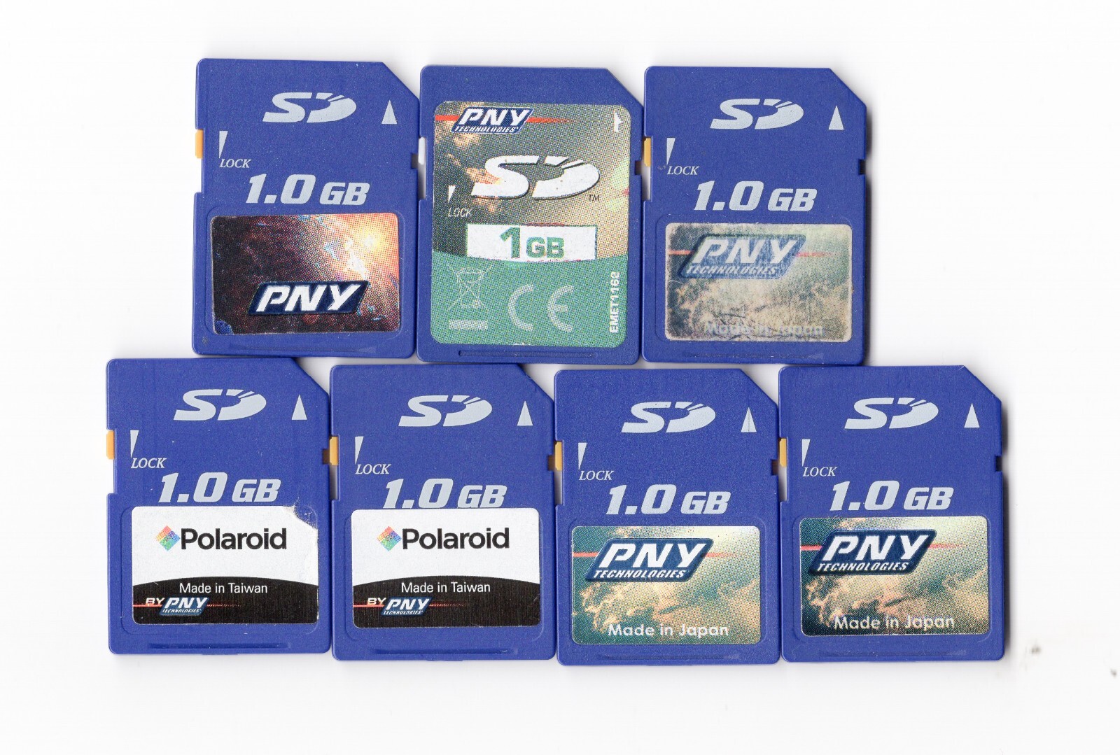 Lot Of 7x PNY & Polaroid By PNY 1GB SD Camera Memory Cards