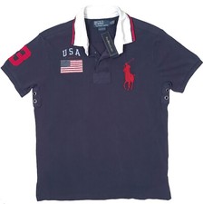 NEW Vintage Polo Ralph Lauren Polo Shirt  USA Flag Big Pony Custom Fit Rugby