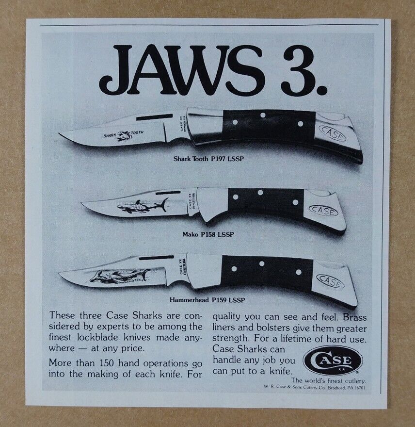 1979 Case Shark Tooth Mako & Hammerhead Knives vintage print Ad