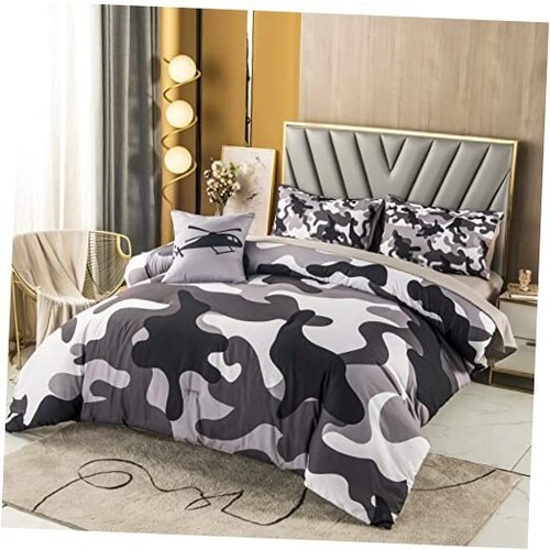 6 Pcs Comforter Set Full Size Grey Camo Comforter Bed Sets with Sheets for