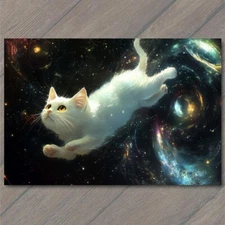 Art Print Cat in Outer Space Sky Stars Fun Cute Unusual Pretty Strange Cats