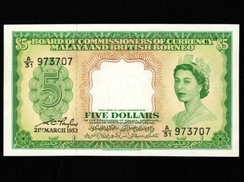 Malaya & British Borneo $5 DOLLARS 1953 P-2  aUNC - Picture 1 of 4