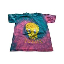 Vintage 90s 1998 Kids L Looney Tunes Cartoon Tweety Bird Shirt Tye Dye