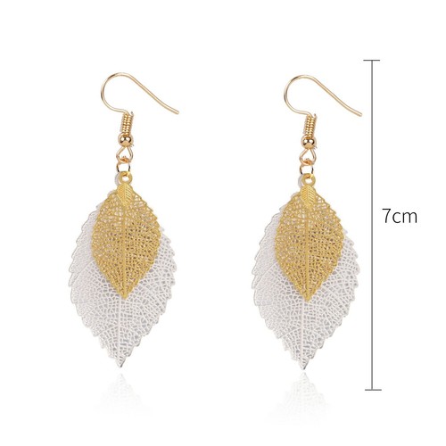 Fashion Women Jewelry Earrings Double Hollow Leaves Texture Stud Hook Girl 0997 - Picture 4 of 11