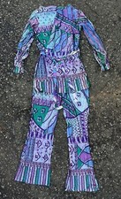 Vintage 1960s/1970s Two Piece Bell Bottoms Set Colorful Geometric Disco XS Mod