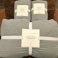 NEW Pottery Barn Teen Super Soft Sherpa Full/Queen Comforter Quilt & Shams, Gray