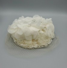 Vintage 1940s 1950's Ivory Toque Pillbox Tilt Hat girls petals lace face net