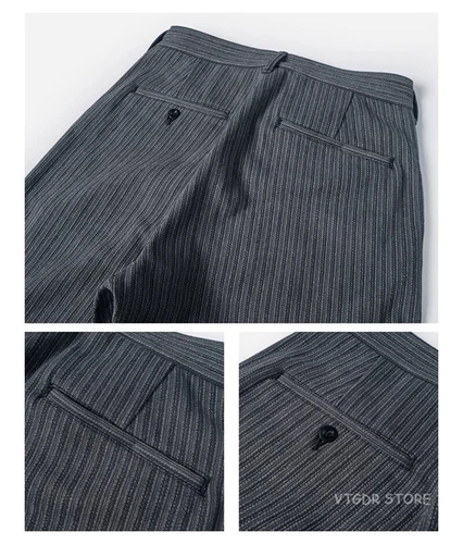 Men's 1930's Black and Grey Stripes Pants Vintage Style Suit Trousers retro - Picture 14 of 18