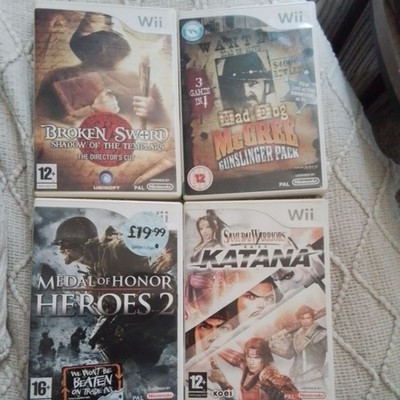 Wii SPIELE KONVOLUT x 4 BROKEN SWORD/MAD DOG McCREE/MEDAL OF HONOR HEROES 2/KATANA