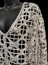 NWT Chicos Travelers Open Weave Soutache 1 Medium Cardigan Jacket Dive Gray