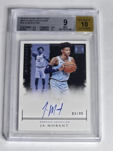 2019 PANINI IMPECCABLE JA MORANT RC SIGNATURES IR-JMT /99 BGS 9 AUTO 10 ROOKIE 