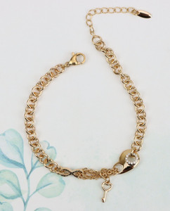 Authentic in Premium Gold Plated, XPBL0907 Rose Gold Heart & Charm Link Bracelet