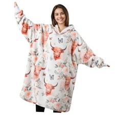 Highland Cow Gifts for Women, Wearable Flannel Blanket Hoodies with