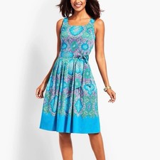 Talbots Colorful Retro Paisley Sleeveless Flare Dress Size 12 Pockets
