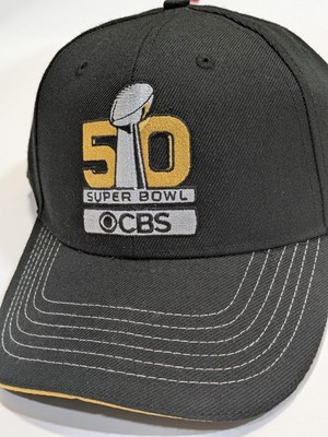 Super Bowl 50 Hat Cap CBS Sprts Official Broadcast Media Issue Black Wool Blend