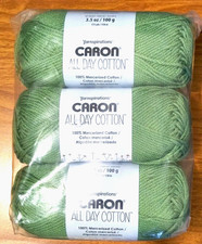 New 3-Pk Caron All Day Cotton Yarn Crochet Knitting in Grass Green DIY Crafts