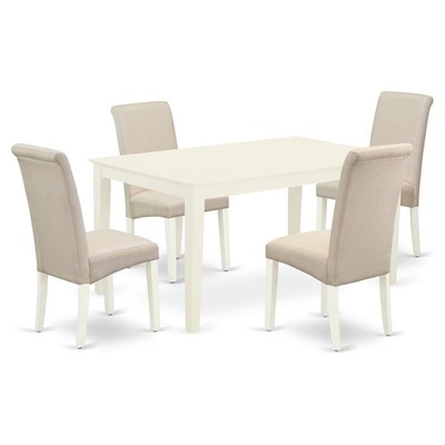 East West Furniture Capri 5-piece Wood Dining Set in Linen White/Cream
