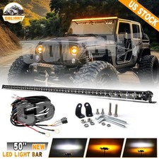 Amber White Strobe Single Row 50 Led Light Bar Combo Off-road Truck 4wd Suv Atv
