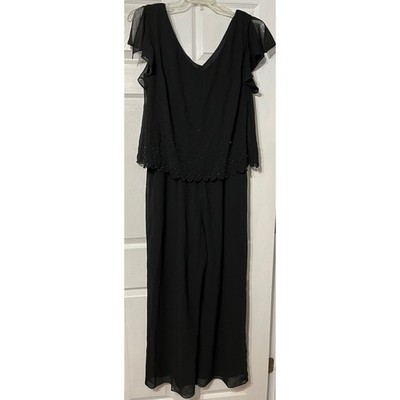 Another Thyme Beaded Party Jumpsuit Wide Leg Formal Occasion Evening Black 16W