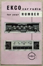 HUMBER HAWK & SUPER SNIPE EKCO Car Radio Sales Leaflet Dec 1958 #L901/H