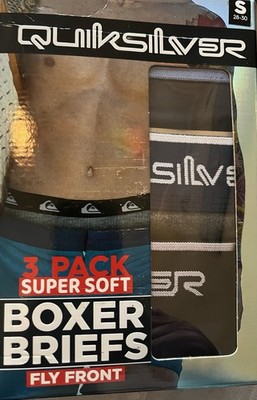 QUIKSILVER 3 Pack Mens Small Super Soft Boxer Briefs Fly Front NEW IN PACKAGE