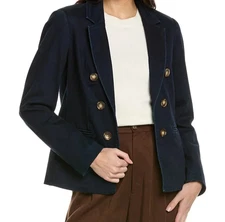 Jones New York Women's Blue Denim Faux Double-Breasted Jacket Petite Size PXL