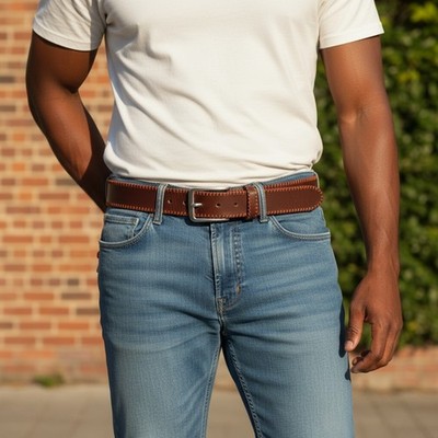 Harmont & Blaine Herren Gürtel 105 CM Logo Braunes Echtleder Orange Einfädeln_