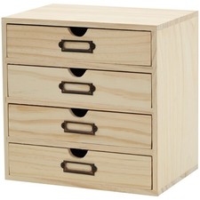 DIY Wooden Desk Organizer with Drawers   Unfinished 4-Drawer Desktop Storage Box