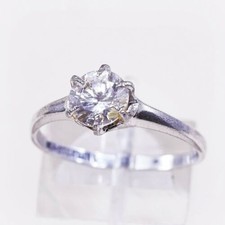 Sz 8.75, Vtg WJ Sterling Silver Handmade Ring, 925 Silver Engagement Ring W/ Cz