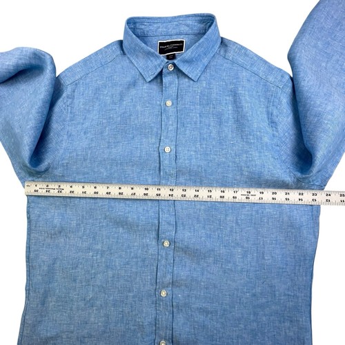 Camicia di lino Charles Tyrwhitt taglia grande blu manica lunga slim fit casual - Foto 8 di 10