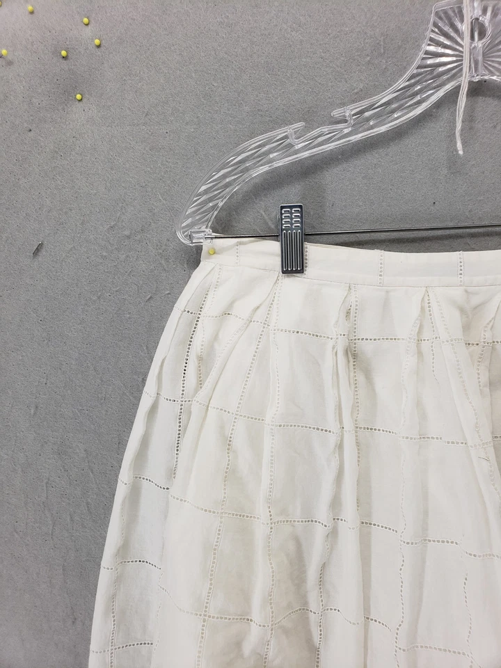 Falda Theory Mujer 6 Blanca Línea A Plisada Algodón Ojales Rejilla Midi Forrada Clásica Foto 2 de 4