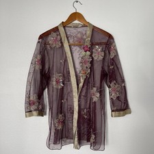 Lee Andersen Jacket M Wearable Art Sheer Vtg Floral Beaded Fringe Lagenlook Boho