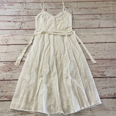 Gap Women's Cami Fit & Flare Dress Lined Linen Cotton Blend Size 2 White Summer