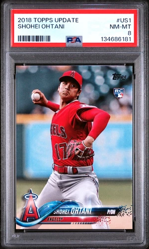 2018 Topps Update Shohei Ohtani Pitching In Red Jersey #US1 - RC Rookie - PSA 8