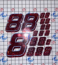 Red Sparkle w/ Red Sparkle Shadow/baby Blue. Outline #8’s Racing Numbers  Box L4